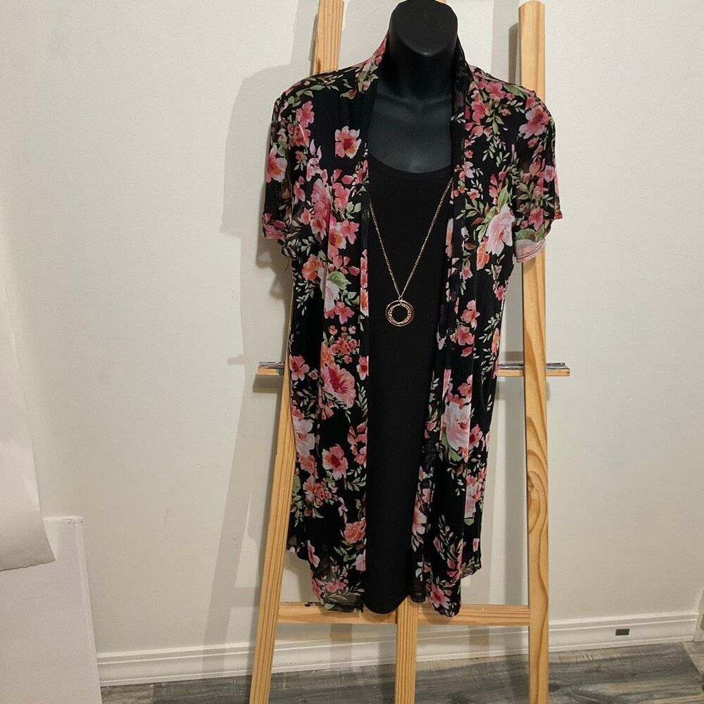 Stella & Julie layered-look dress, cardigan dress above the knee size 8/M,black